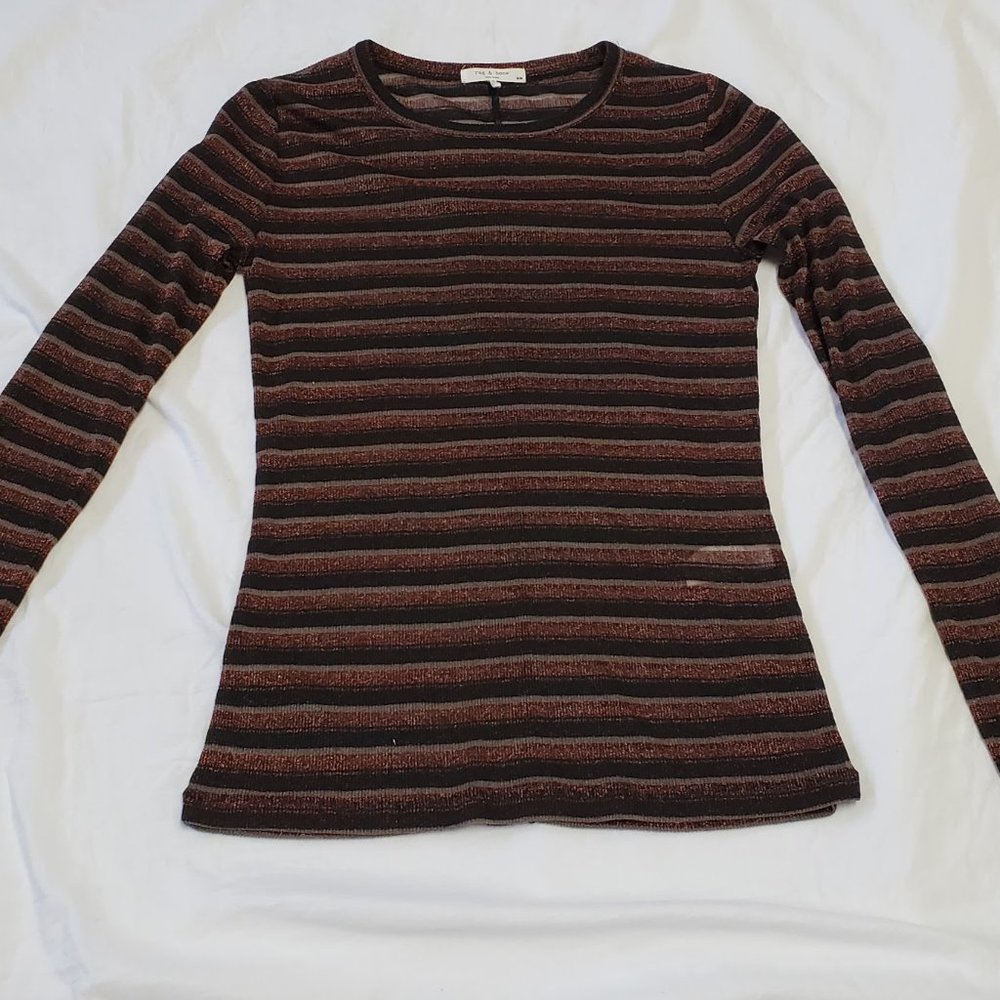 Rag and Bone Striped Metallic Lurex Long Sleeve Top - Size M